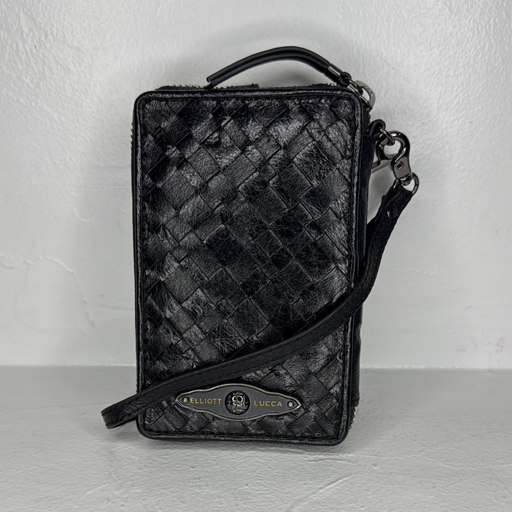 Elliott Lucca woven black leather phone wallet/wristlet